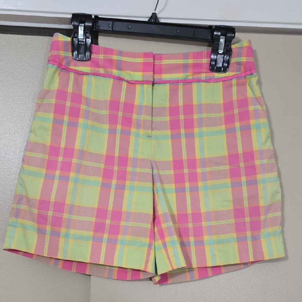Lilly Pulitzer White Label Pastel Plaid Women’s Shorts Pink, Yellow, Green Sz 4
